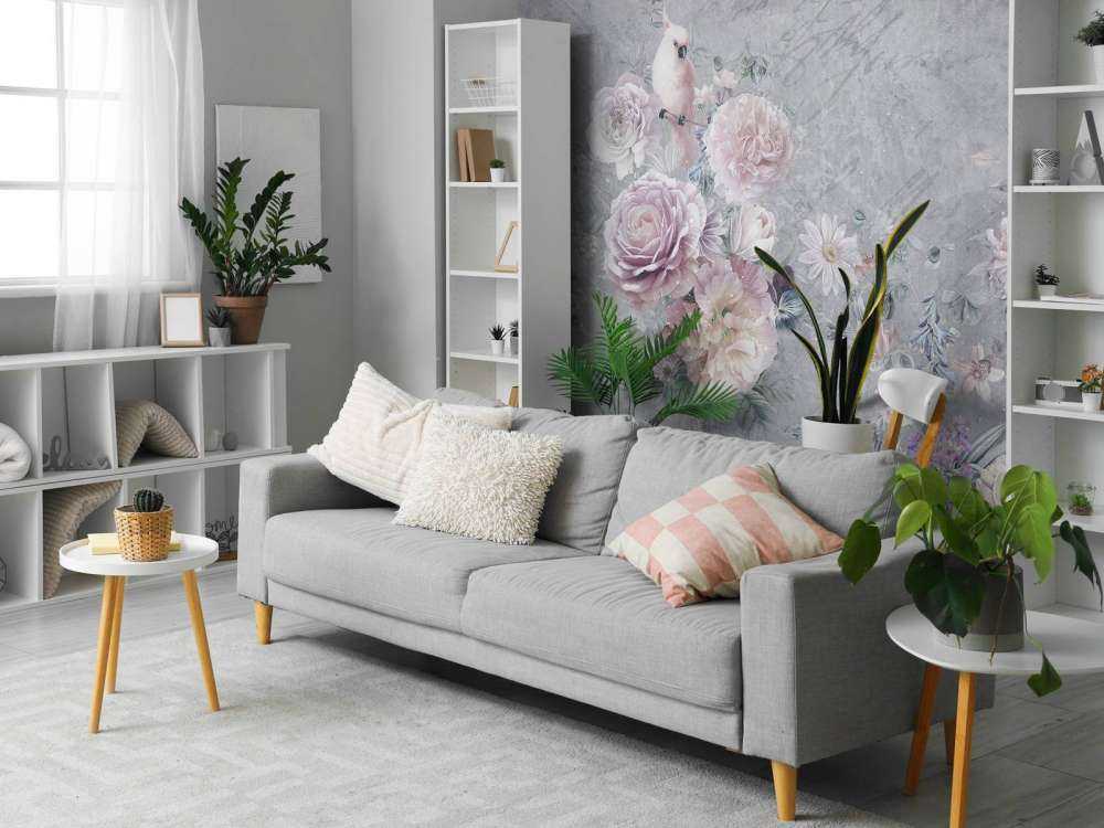 Parrots among flowers