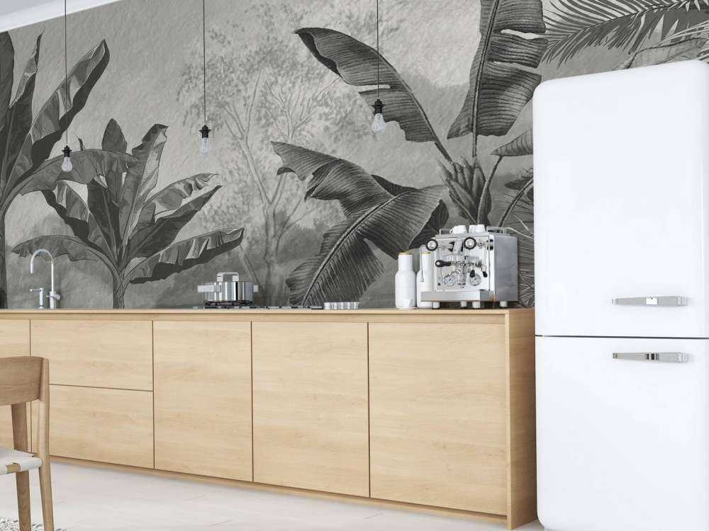 Banana trees in black and white