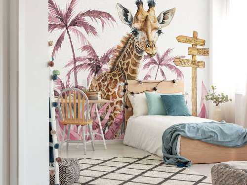 Baby giraffe in the jungle pink