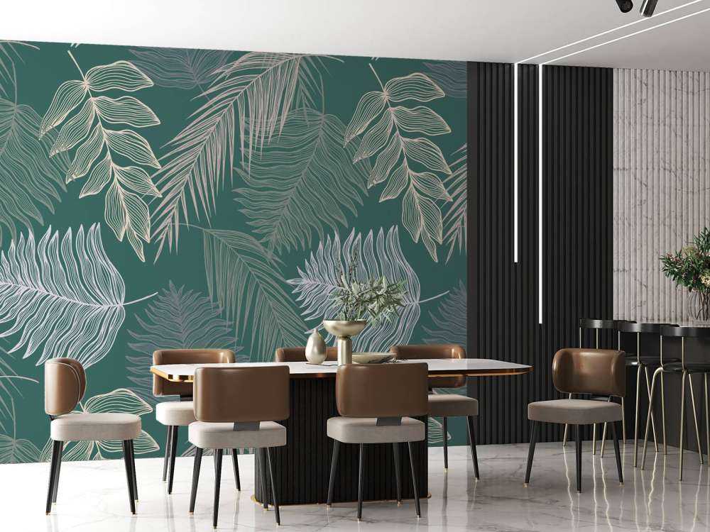 Palm leaf on green background