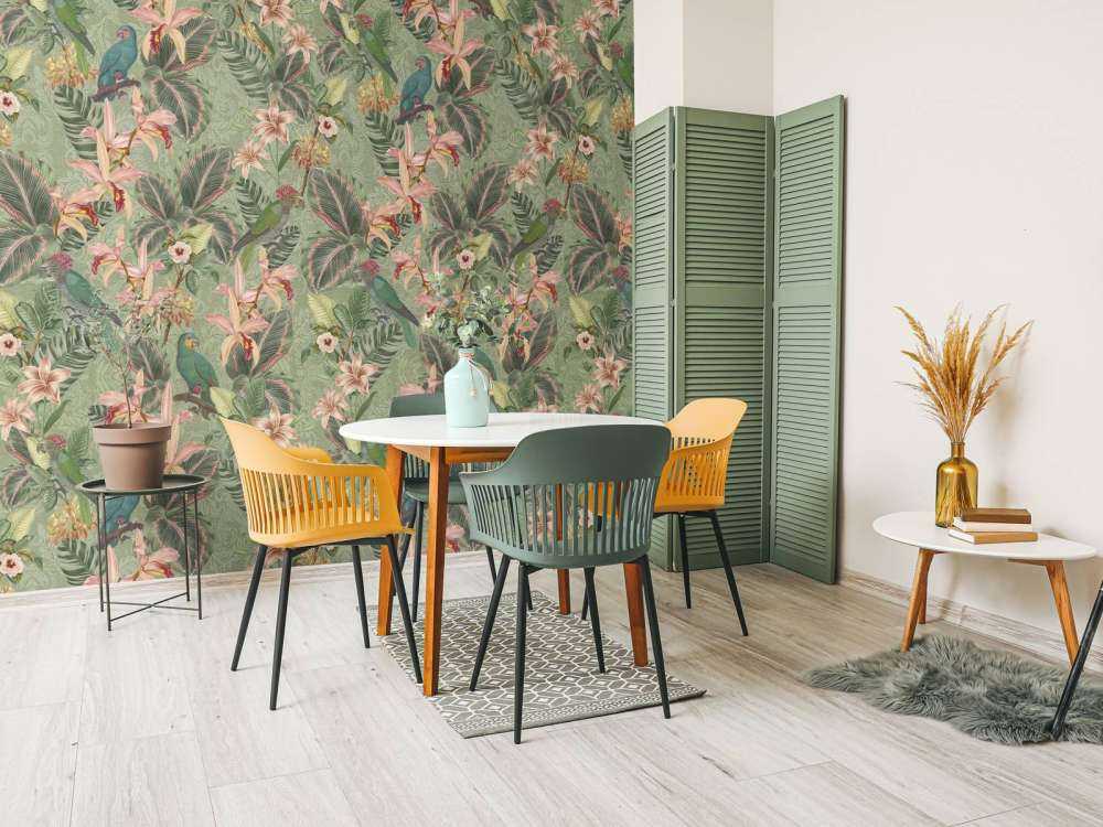 Tropical Jungle birds & parrots - sage green