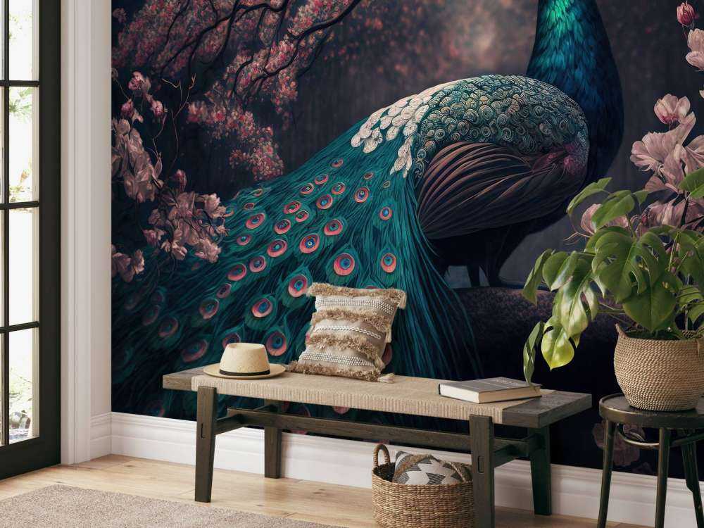 Peacock in Blossom Splendor