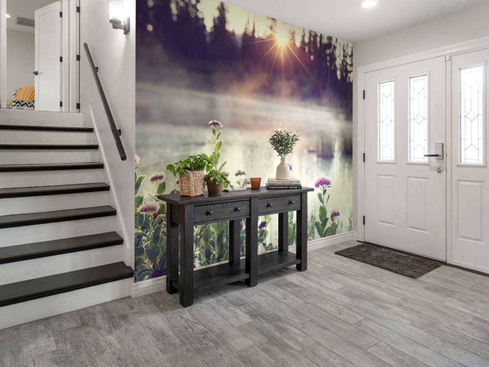 Evaporating lake with flowers