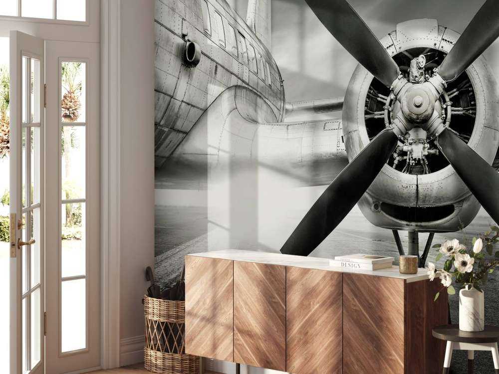 Vintage vliegtuig in zwart-wit