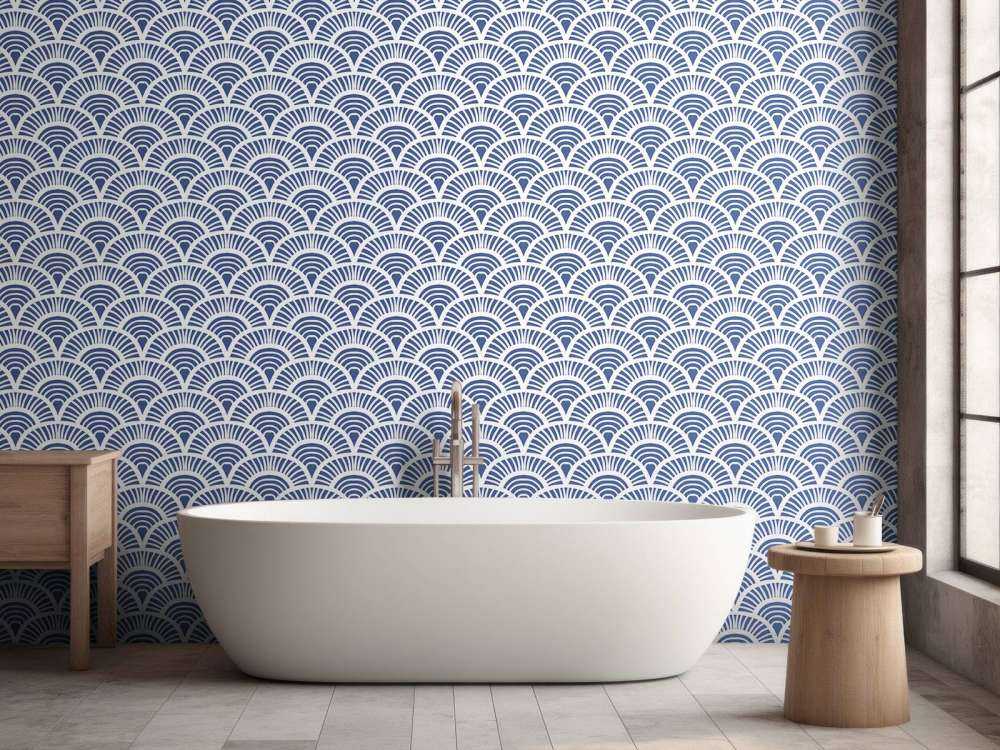 Blauwe golfjes print