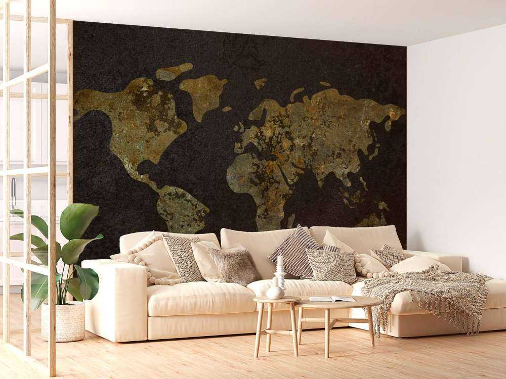 World map with gold-green texture