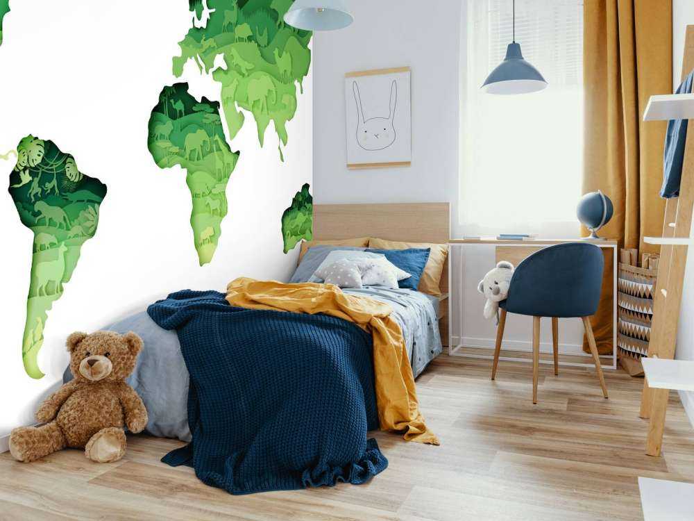 Dieren wereldkaart groen tinten