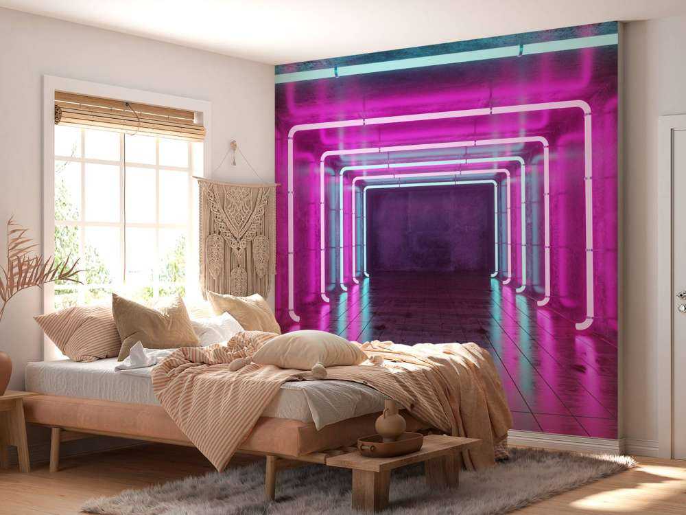 Concrete room with neon lights