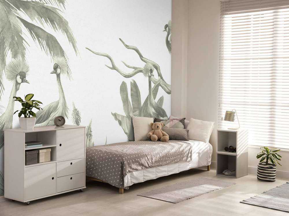 Jungle with cranes in green