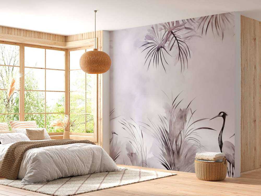 Cranes in a White Field