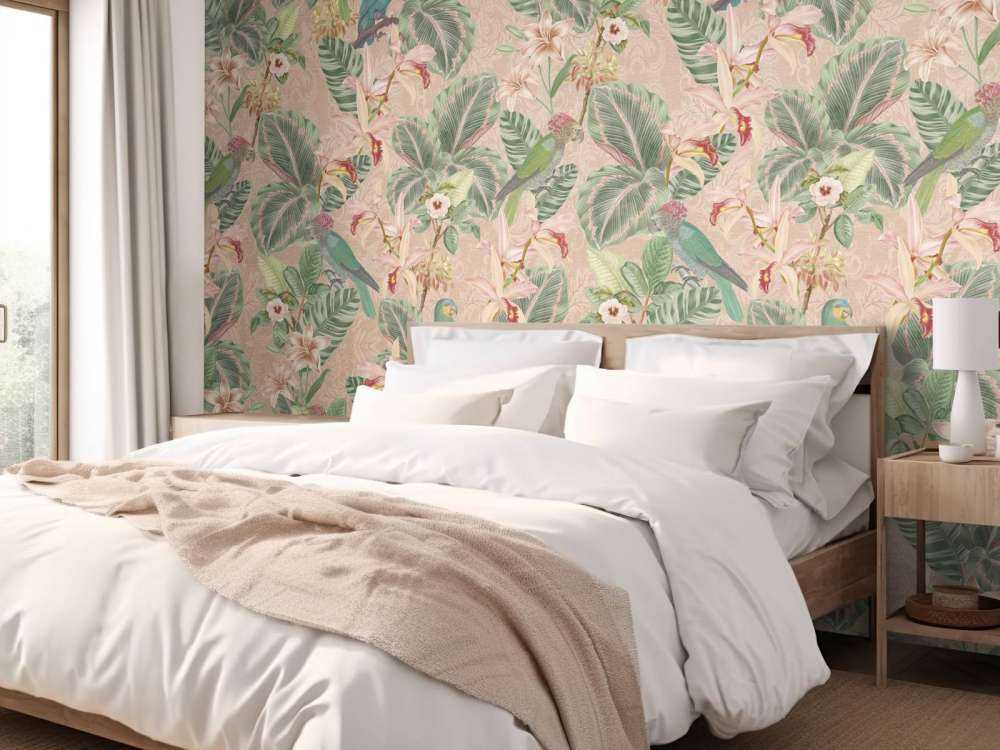 Tropical Jungle birds & parrots - terracotta