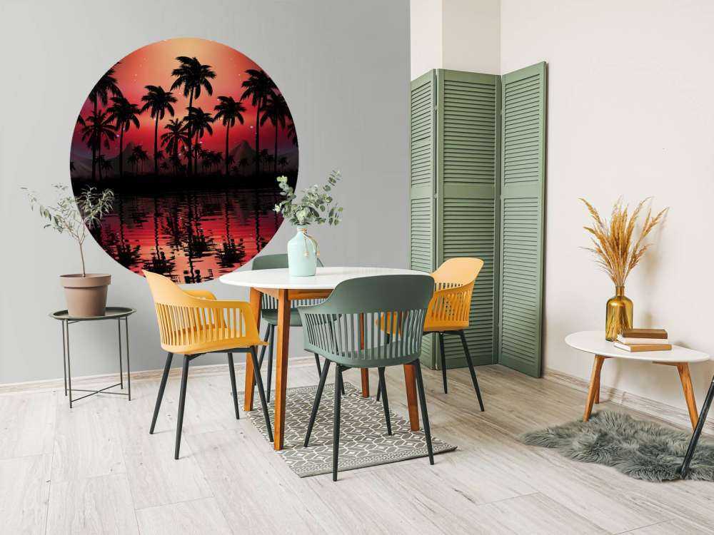 Palm trees in red sky