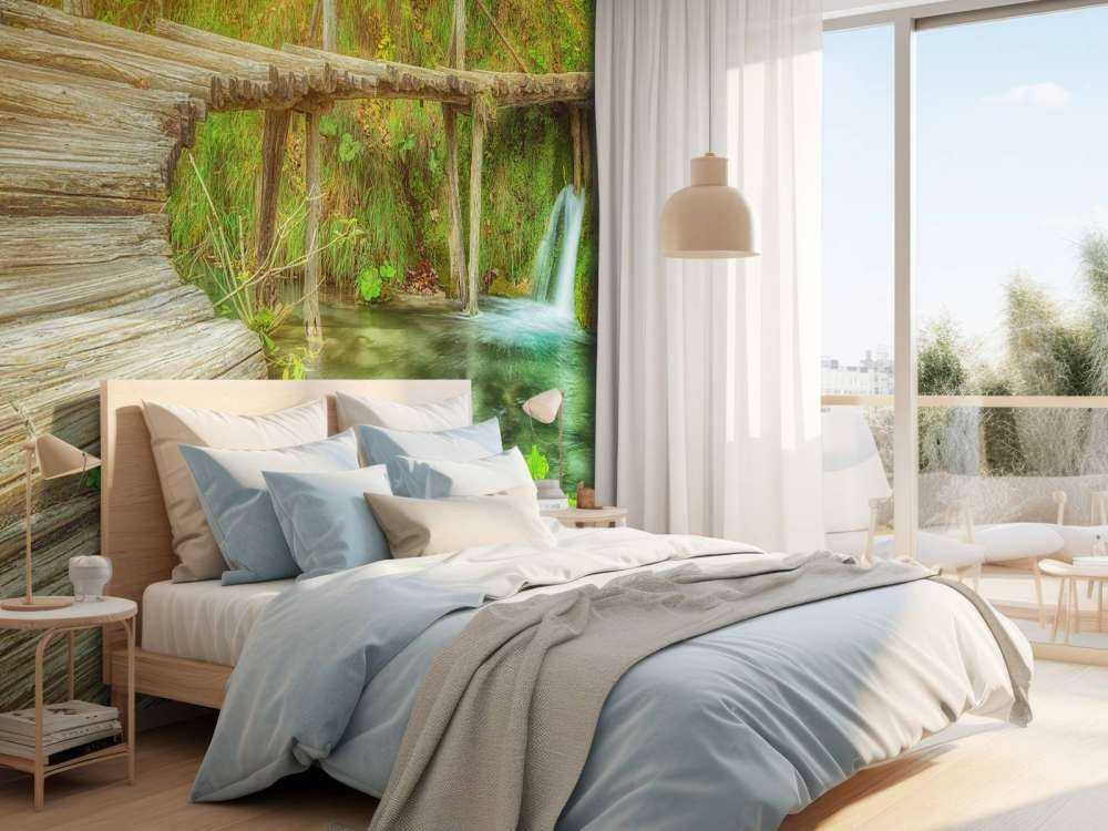 Wooden bridge with sunlight