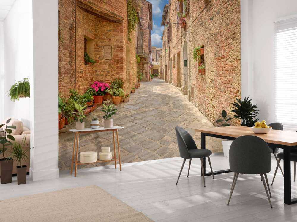 Italian street with plants and flowers