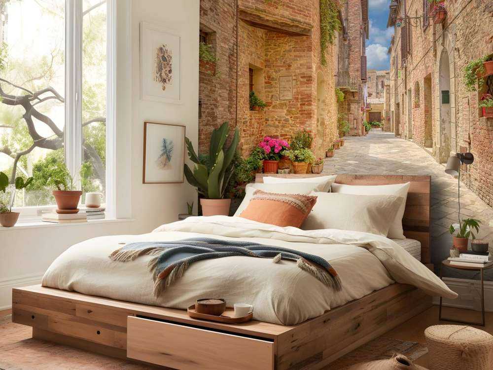 Italian street with plants and flowers