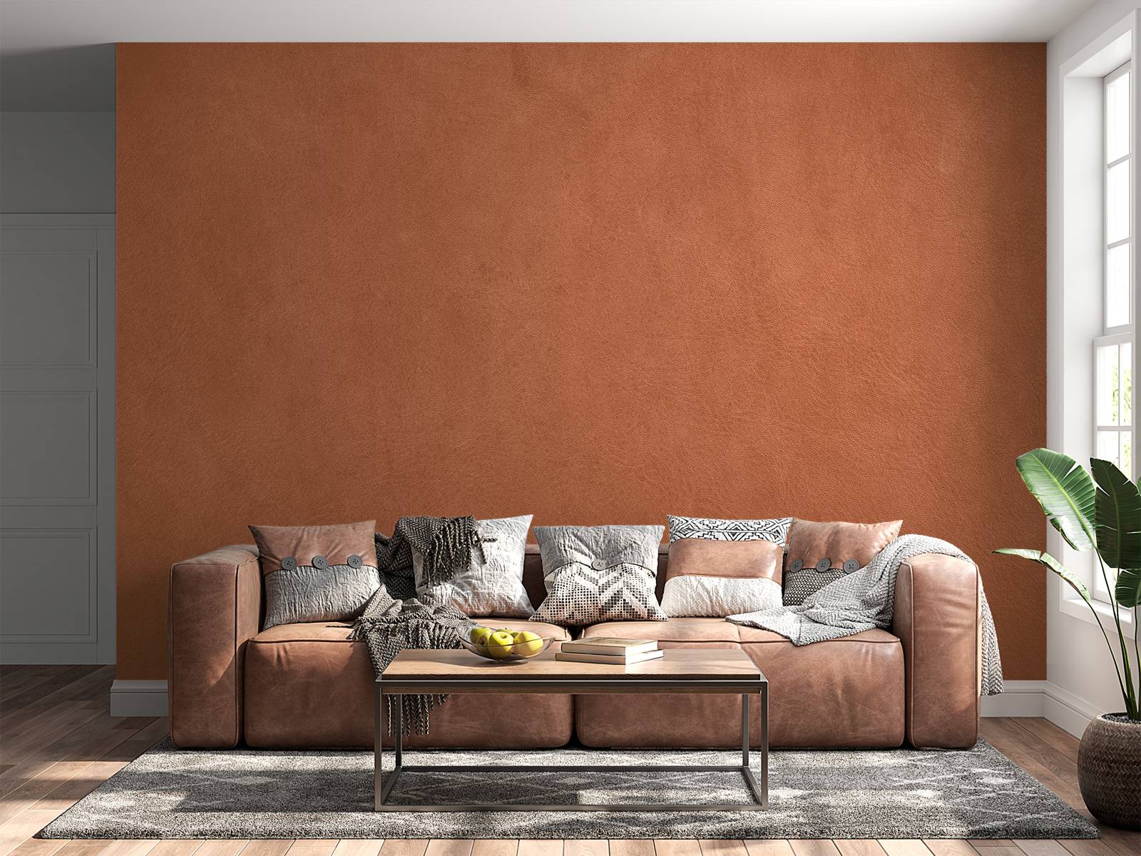 Leather structure in terracotta colours