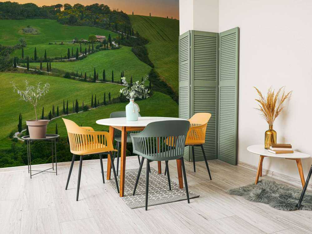 Winding road with cypresses