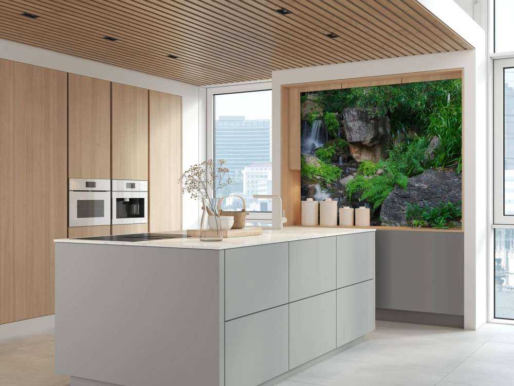 Waterfall with tropical plants