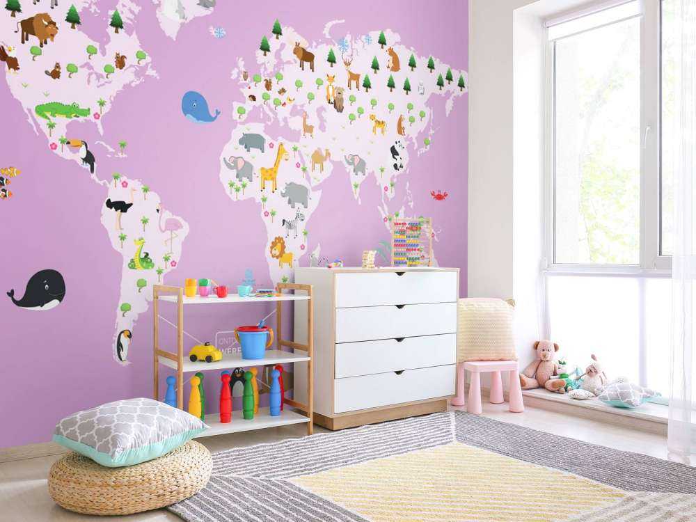World map for children with pink background
