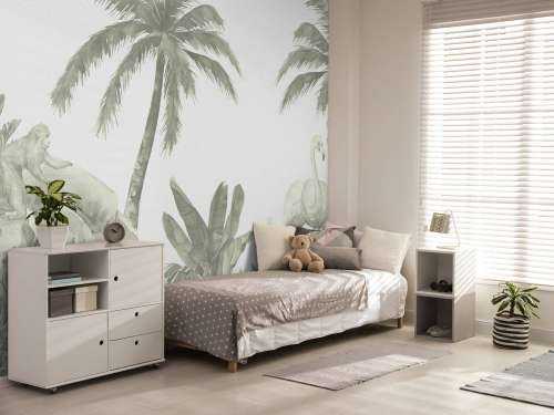 Monkeys and flamingos in green