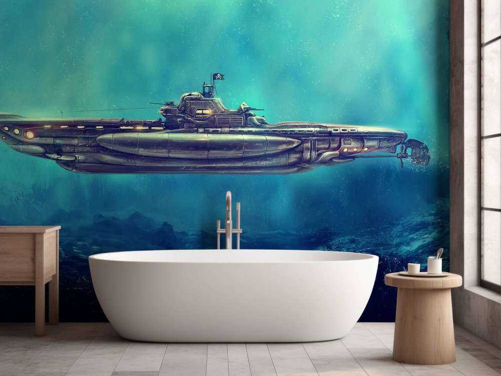 Pirate submarine in the underwater world