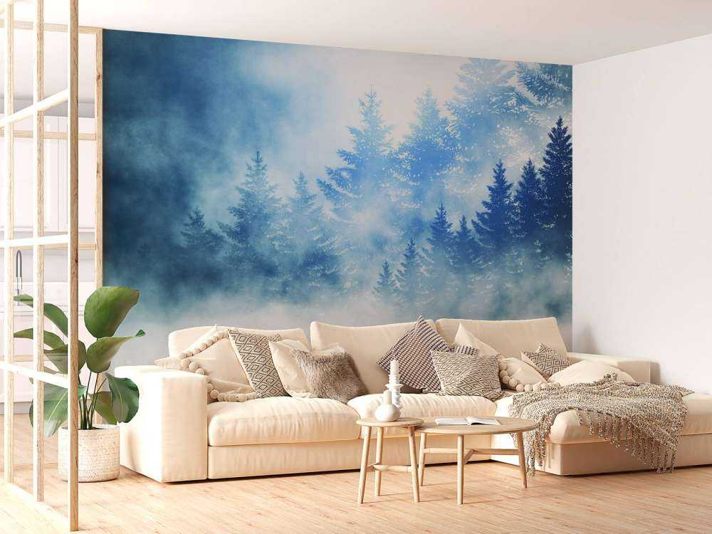 Dark forest with snow