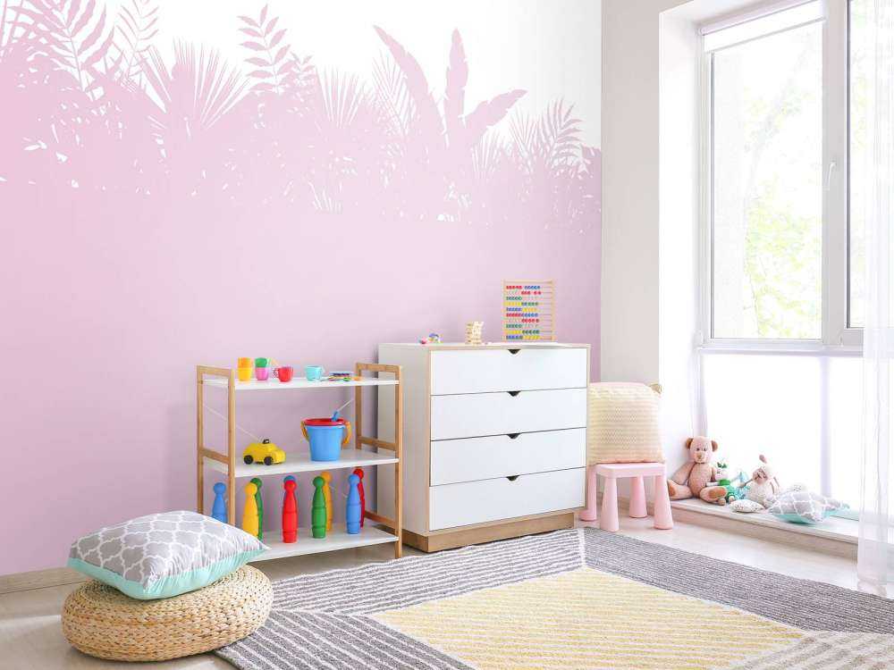 Silhouettes palm leaves, pink