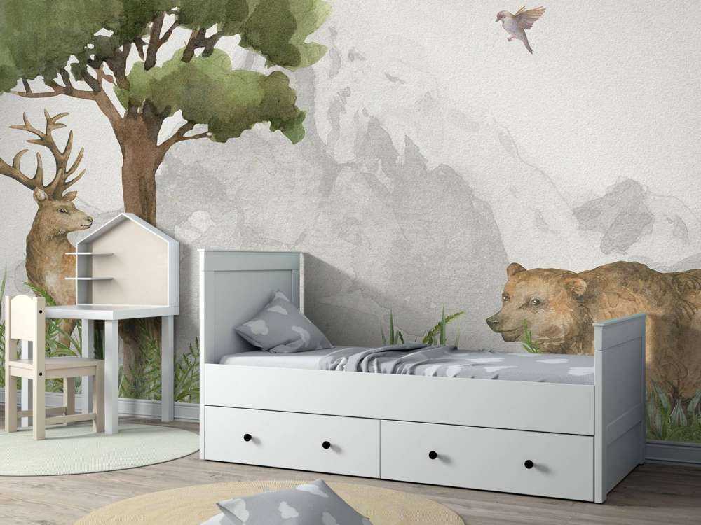 Forest animals near a mountain