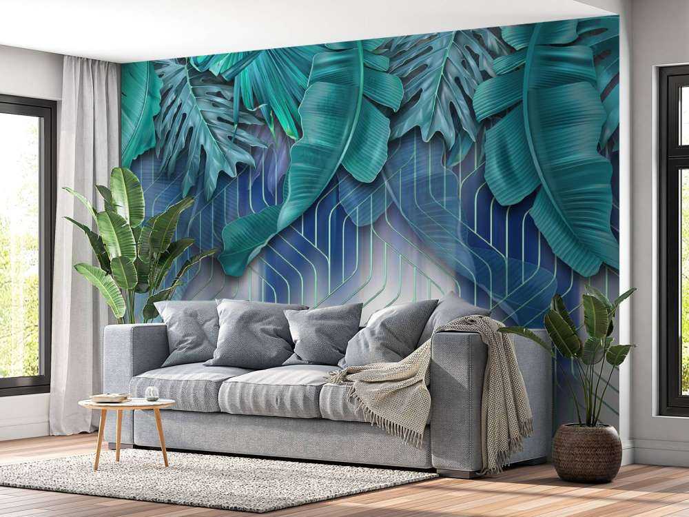 Green leaves and graphic green lines effect