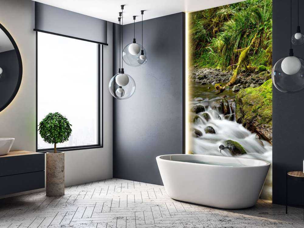 Green rock with river