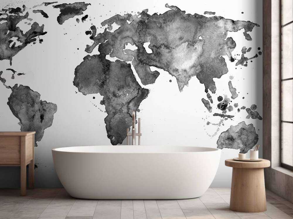 Black world map of watercolour