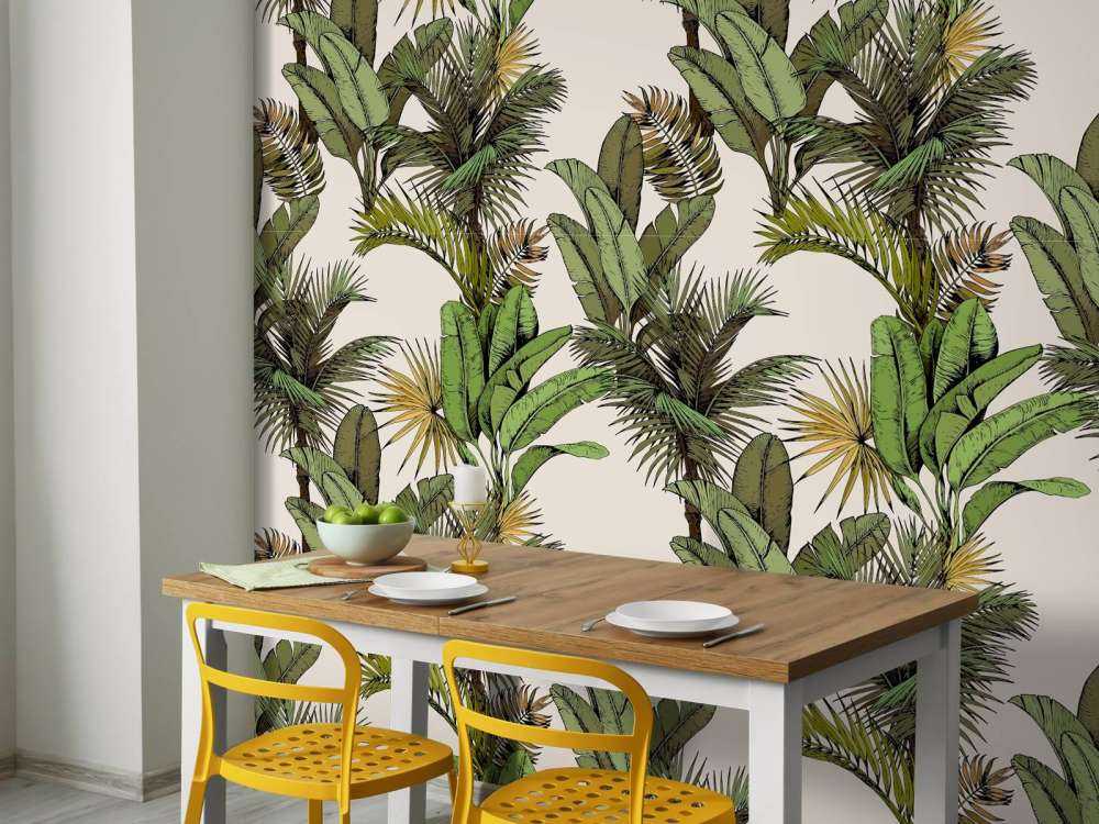 Tropical palm and banana leaves