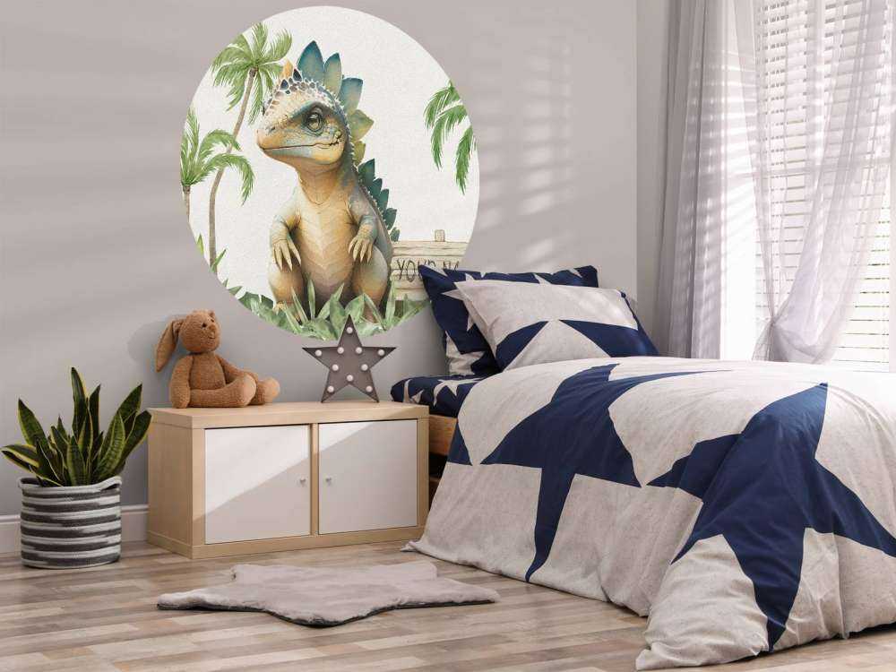 Baby stegosaurus in the jungle