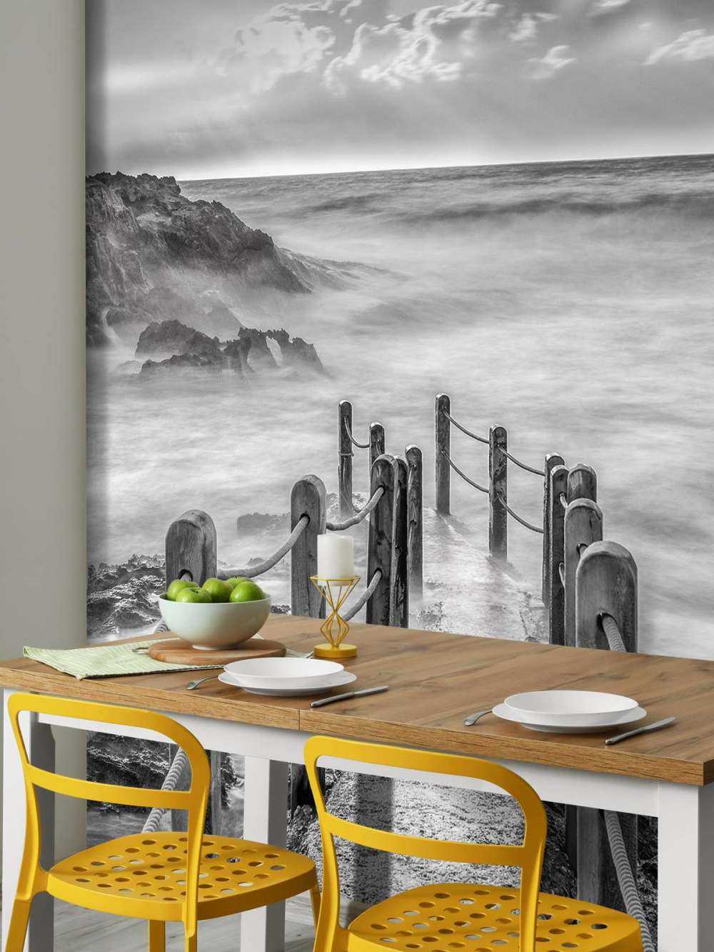 Wooden bridge to fog