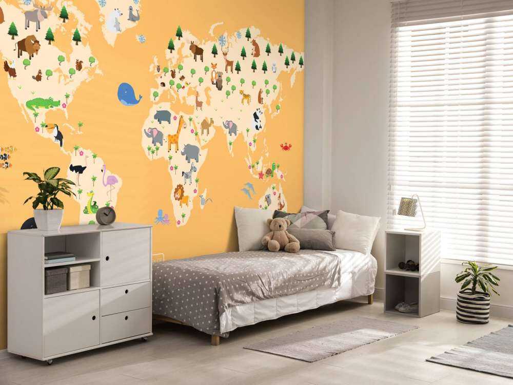 World map for children with yellow background