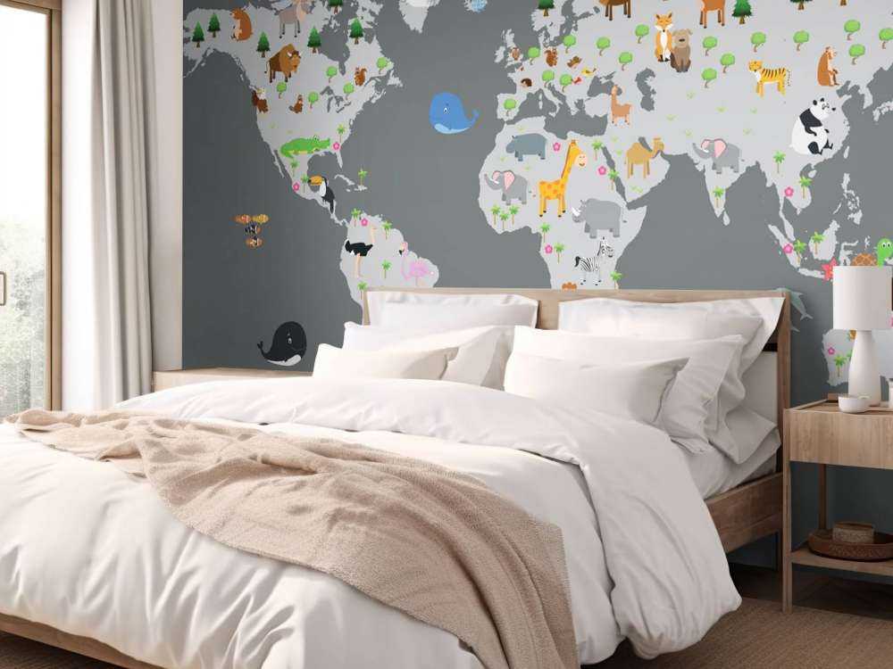 World map for children with grey background