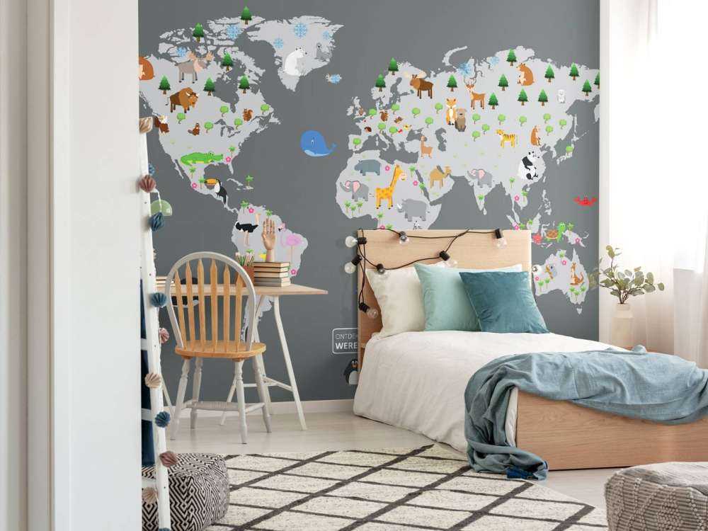 World map for children with grey background