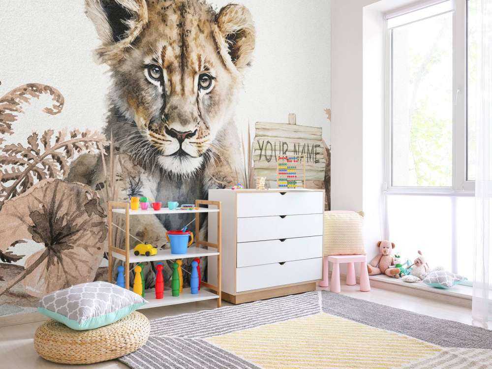 Baby lion in the jungle taupe