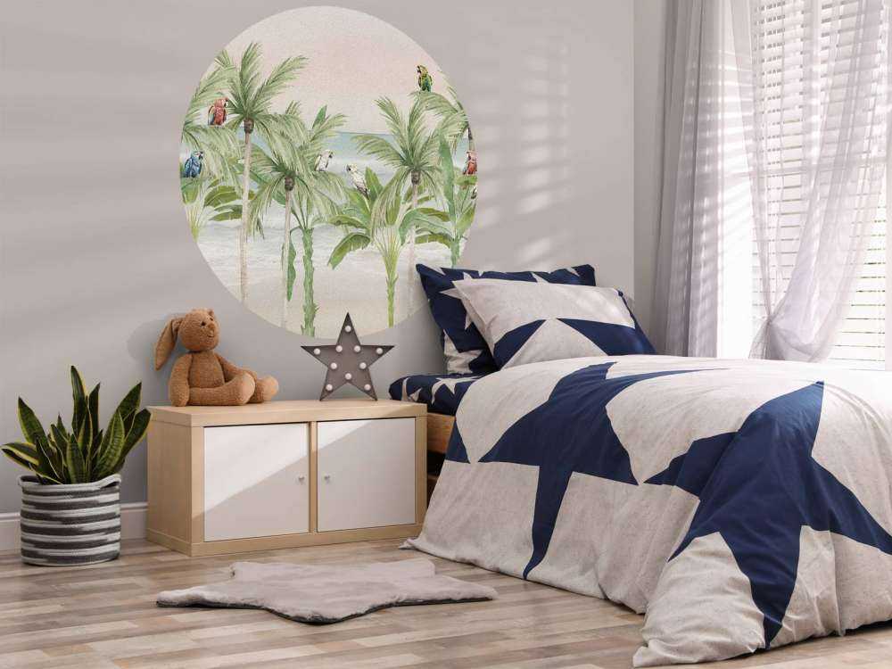 Parrots on beach in colour