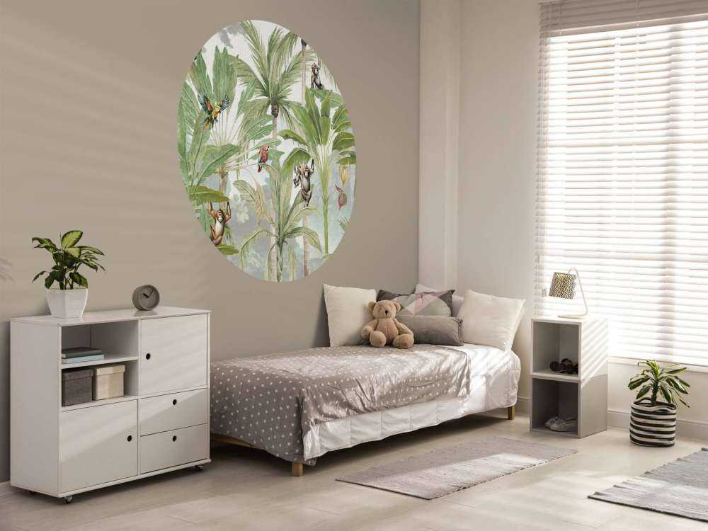 Jungle with monkeys and parrots in colour