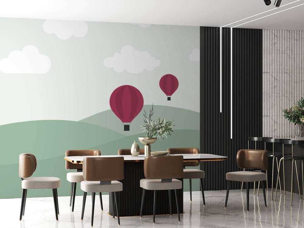 Hills with hot air balloons