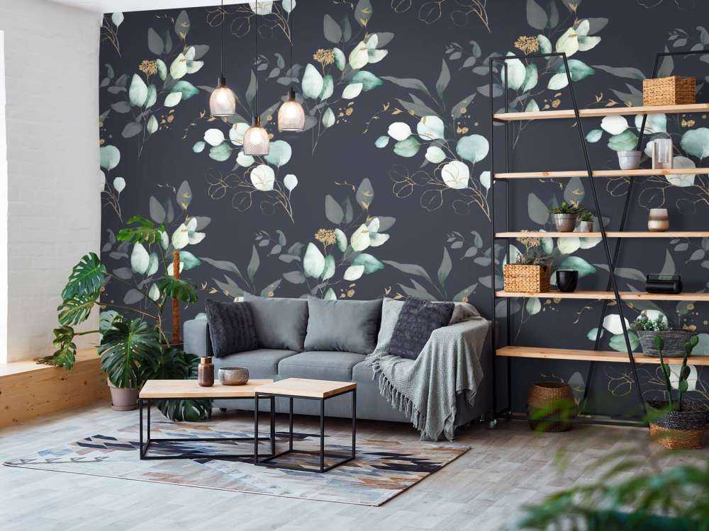 Dark blue leaves with gold