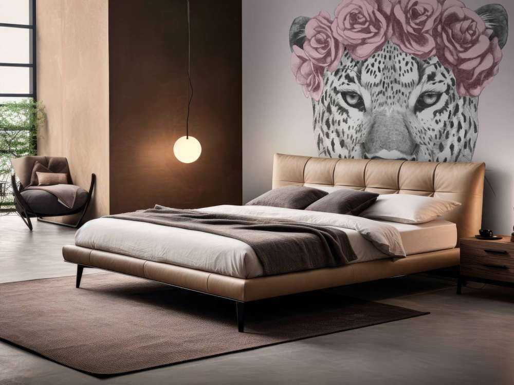 Leopard with pink flowers