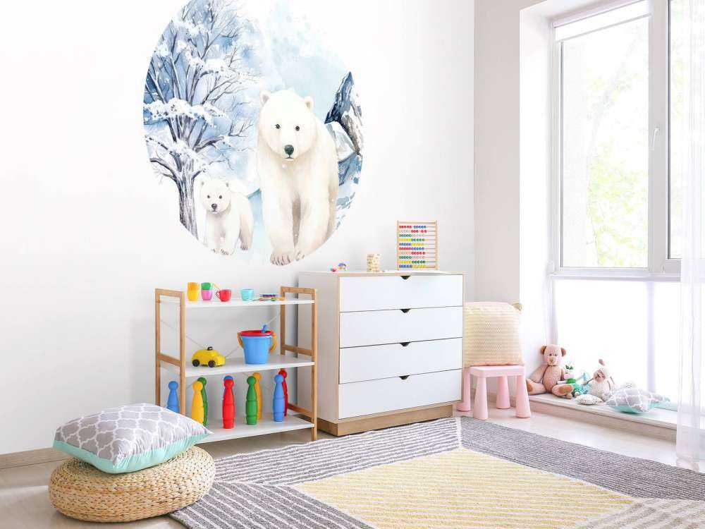 Polar bears in winter mountains