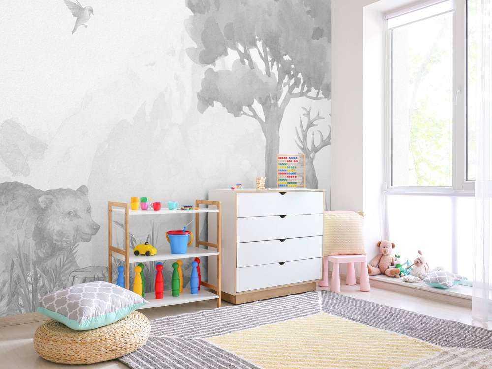 Forest animals in black and white