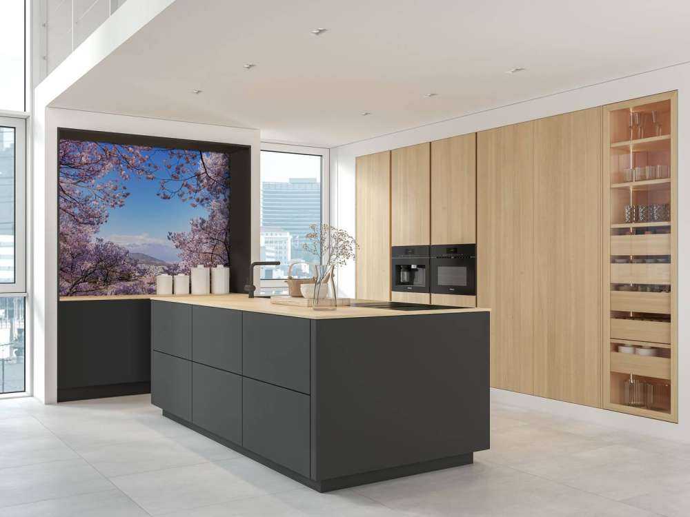 Pink blossoms with mountains