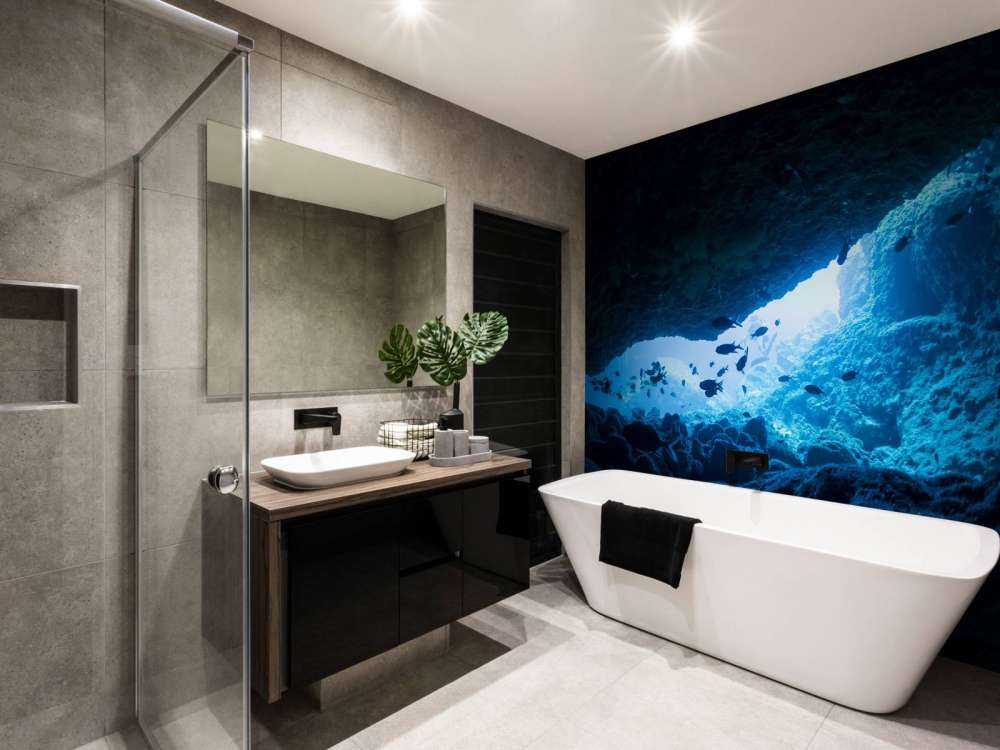 Narrow cave with fish