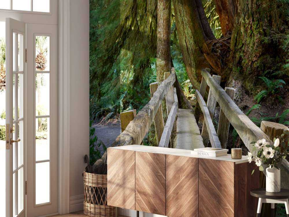 Wooden bridge through the forest 