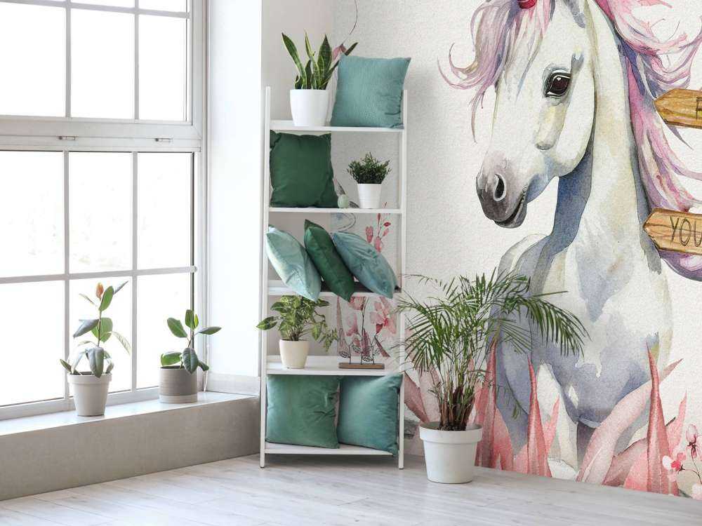 Baby unicorn with plants pink