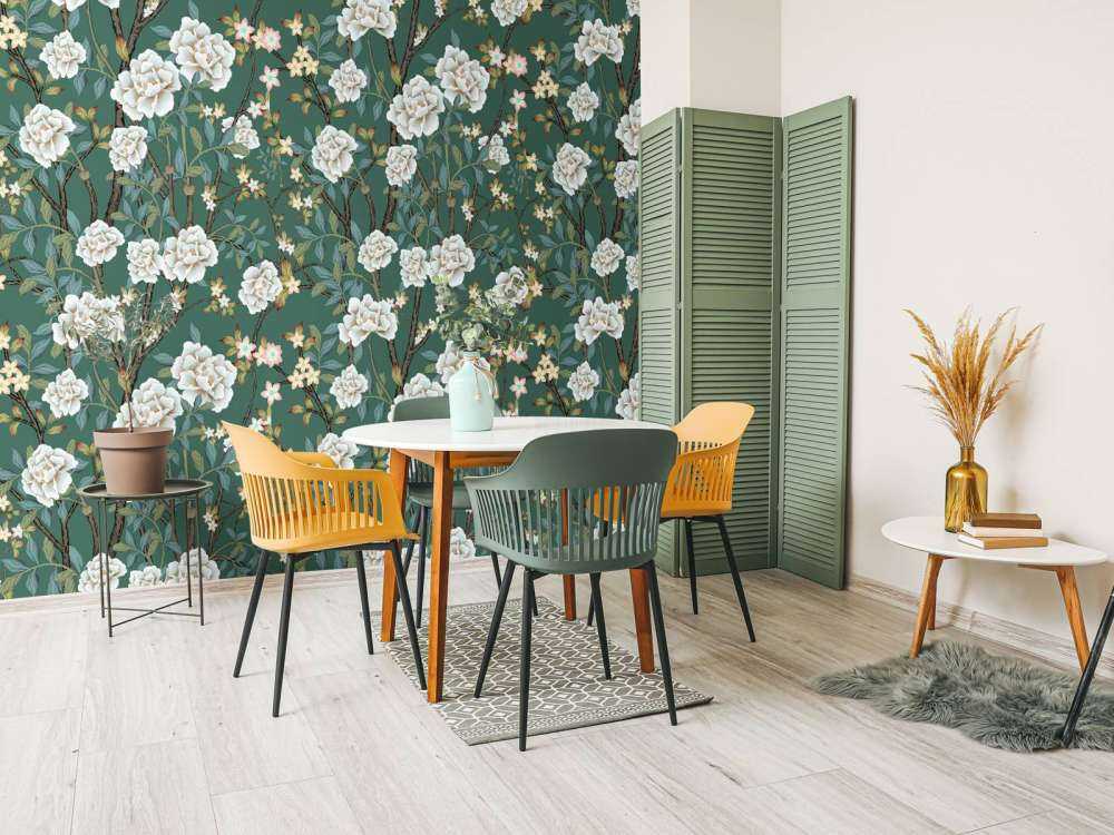 Peonies on green background